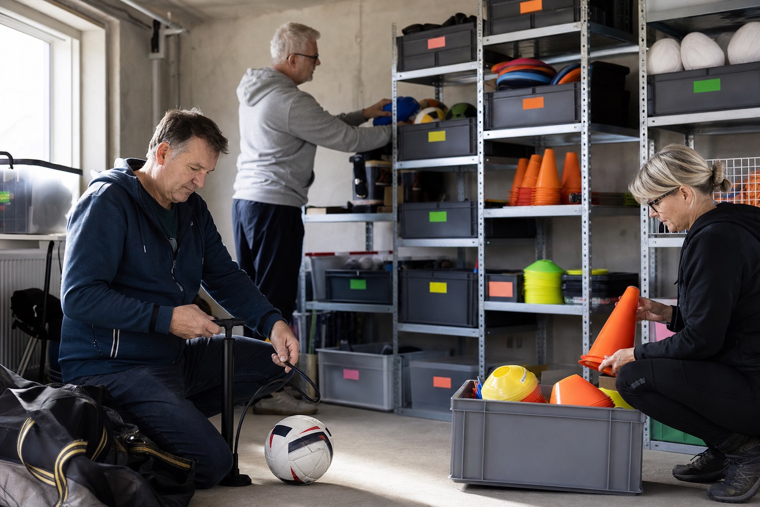 Volunteers check and organize equipment well in advance of a new season for the association.